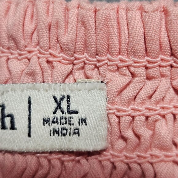 Powder Pink Puff Sleeve Square Neck Dress XL Smocked Back Cotton - Picture 8 of 15